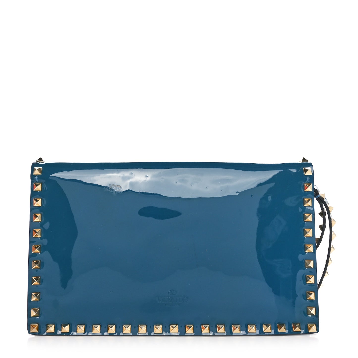 Patent Rockstud Wristlet Clutch Blue