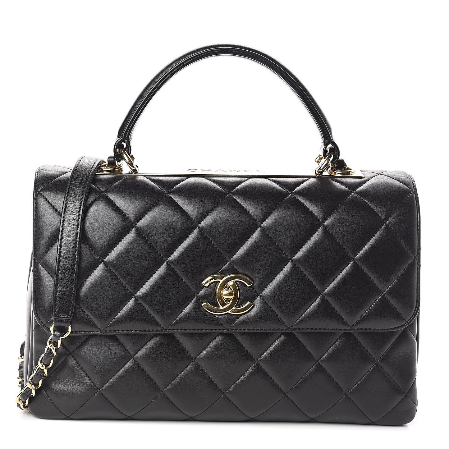 Lambskin Quilted Medium Trendy CC Flap Dual Handle Bag Black
