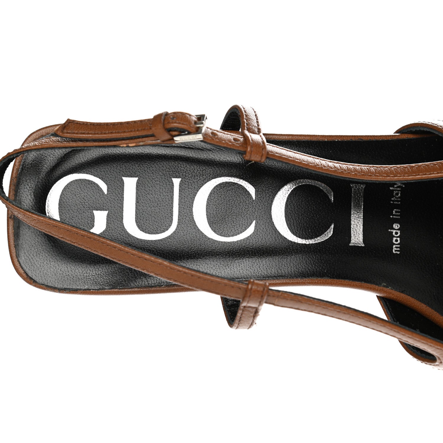 Gucci GG Monogram Malaga Kid Crystal Square G 35mm Slingback Pumps 38 Camel Ebony Cuir 7 of 7