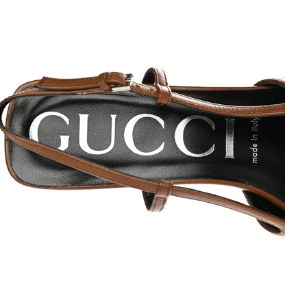 Gucci GG Monogram Malaga Kid Crystal Square G 35mm Slingback Pumps 38 Camel Ebony Cuir 7 of 7