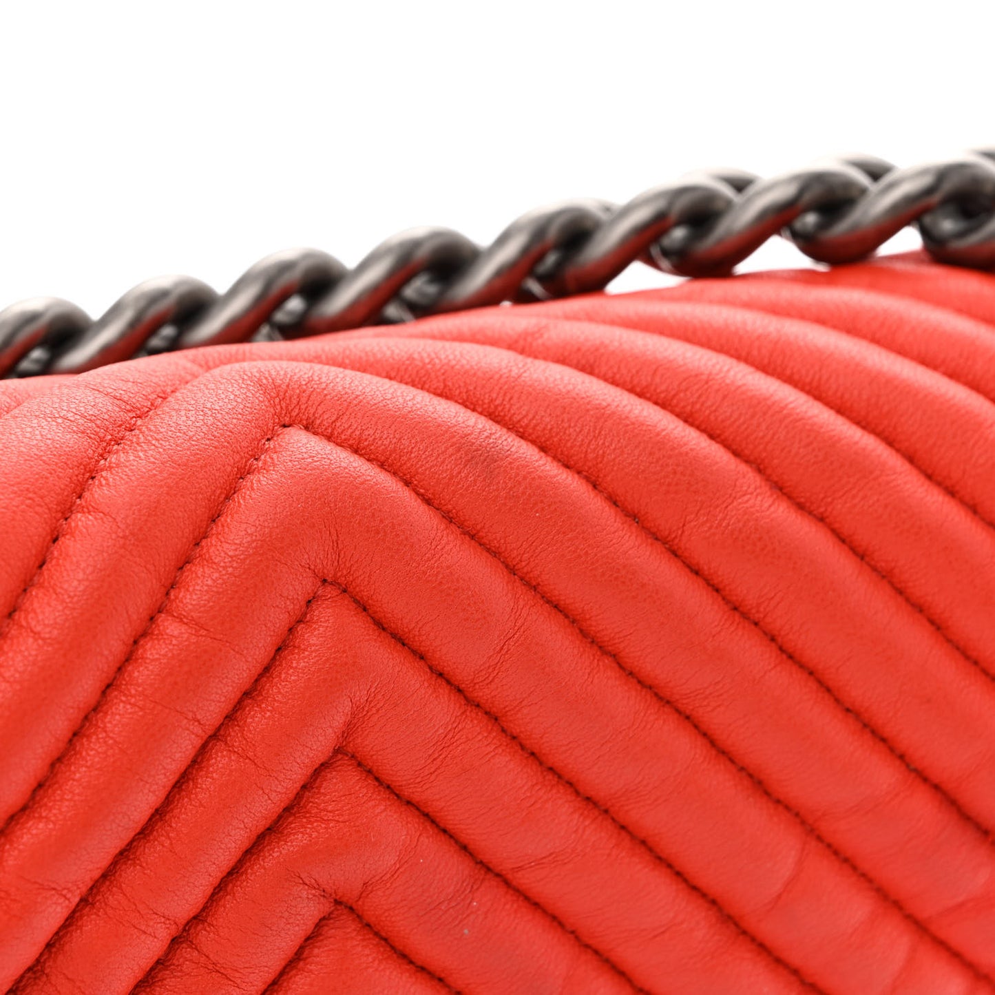 Wrinkled Lambskin Chevron Quilted Medium Boy Flap Orange