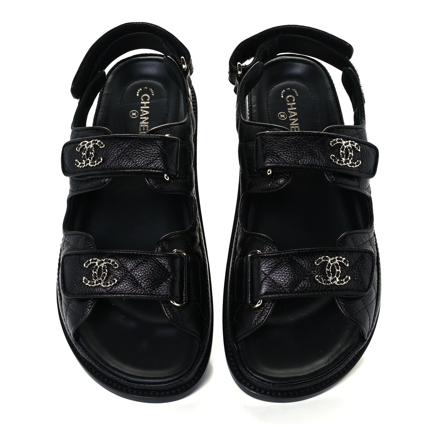 Grained Calfskin Velcro Dad Sandals 39 Black