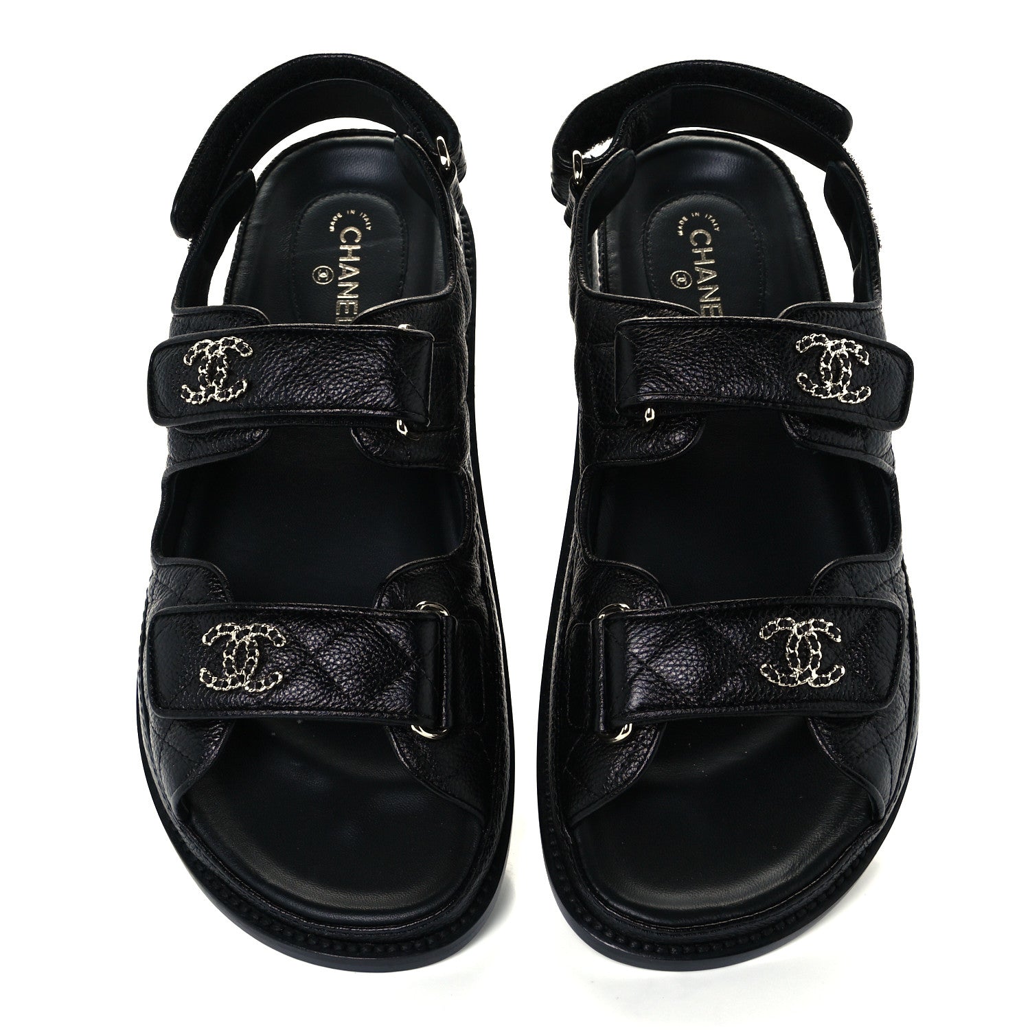 Chanel Grained Calfskin Velcro Dad Sandals 39 Black 4 of 10