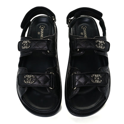 Chanel Grained Calfskin Velcro Dad Sandals 39 Black 4 of 10