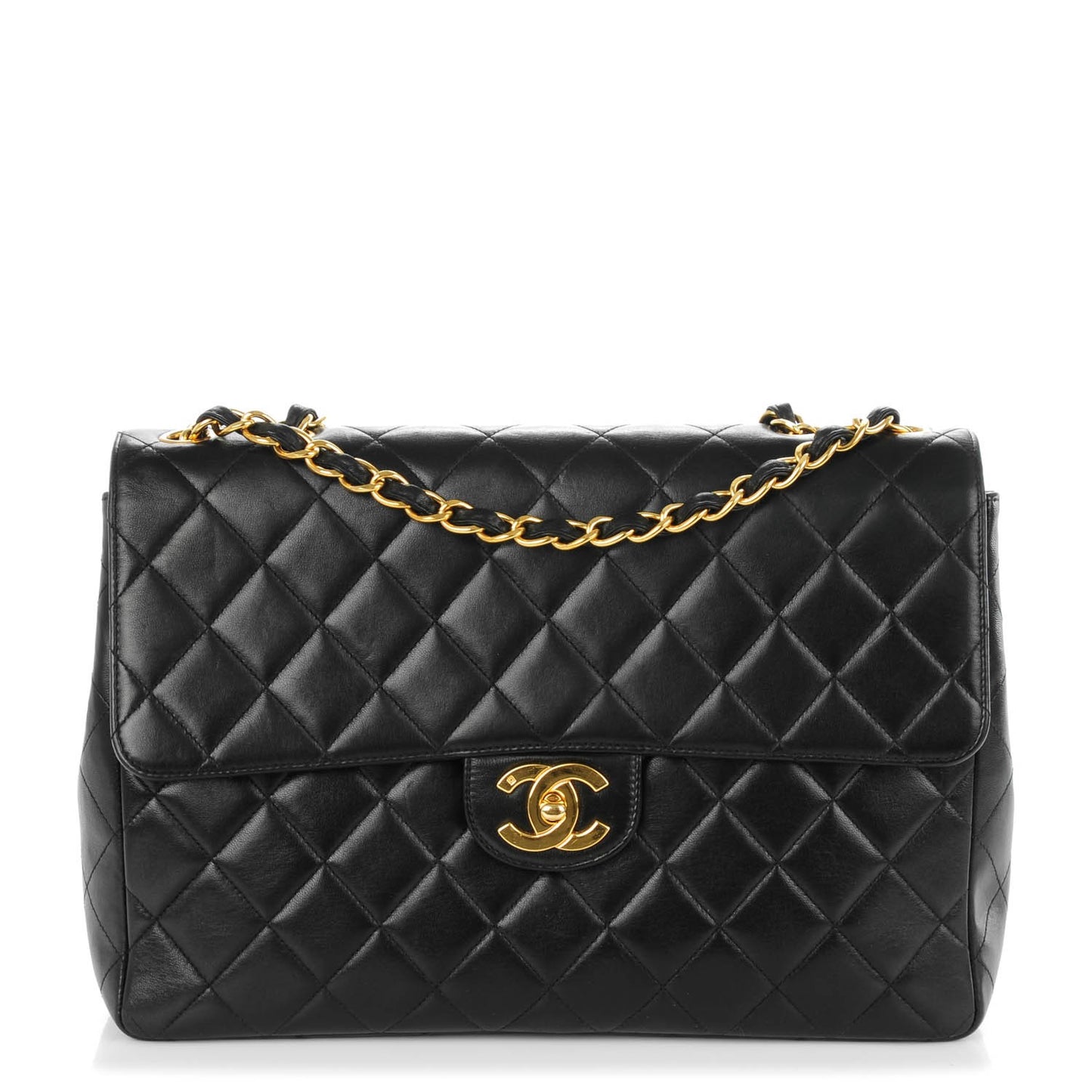 Lambskin Quilted Jumbo Flap Black