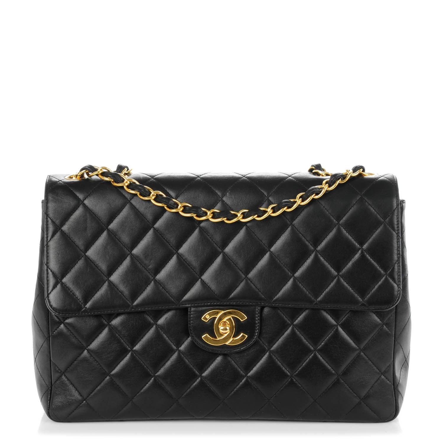 Chanel Lambskin Quilted Jumbo Flap Black 1 of 9