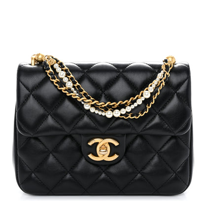 Chanel Shiny Lambskin Quilted Pearl Twist Mini Square Flap Black 1 of 11