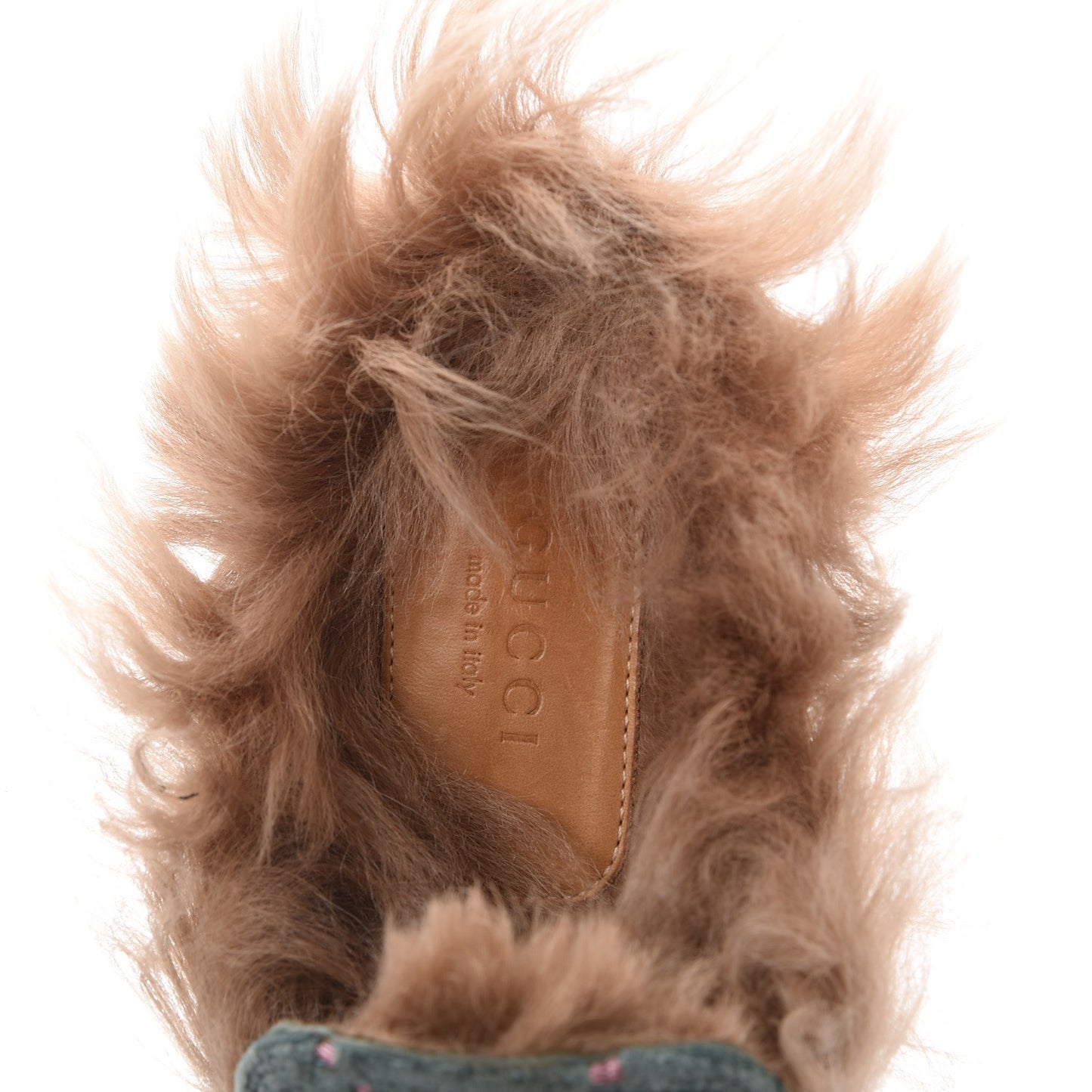 Velvet GG Monogram Fur Womens Princetown Slippers 37.5 Avio Dusty Pink