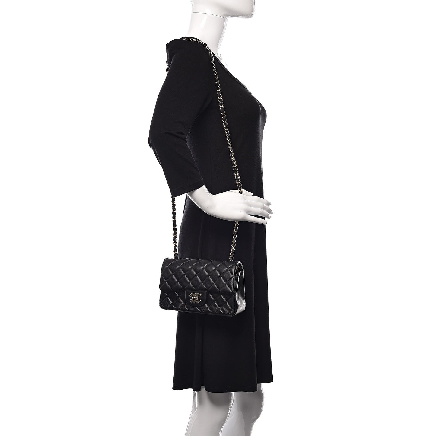 Lambskin Quilted Mini Rectangular Flap Black