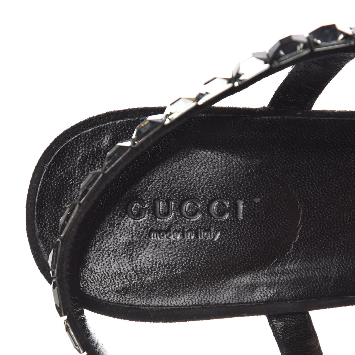 Gucci Suede Crystal Mallory Thong Sandals 37.5 Black 6 of 9