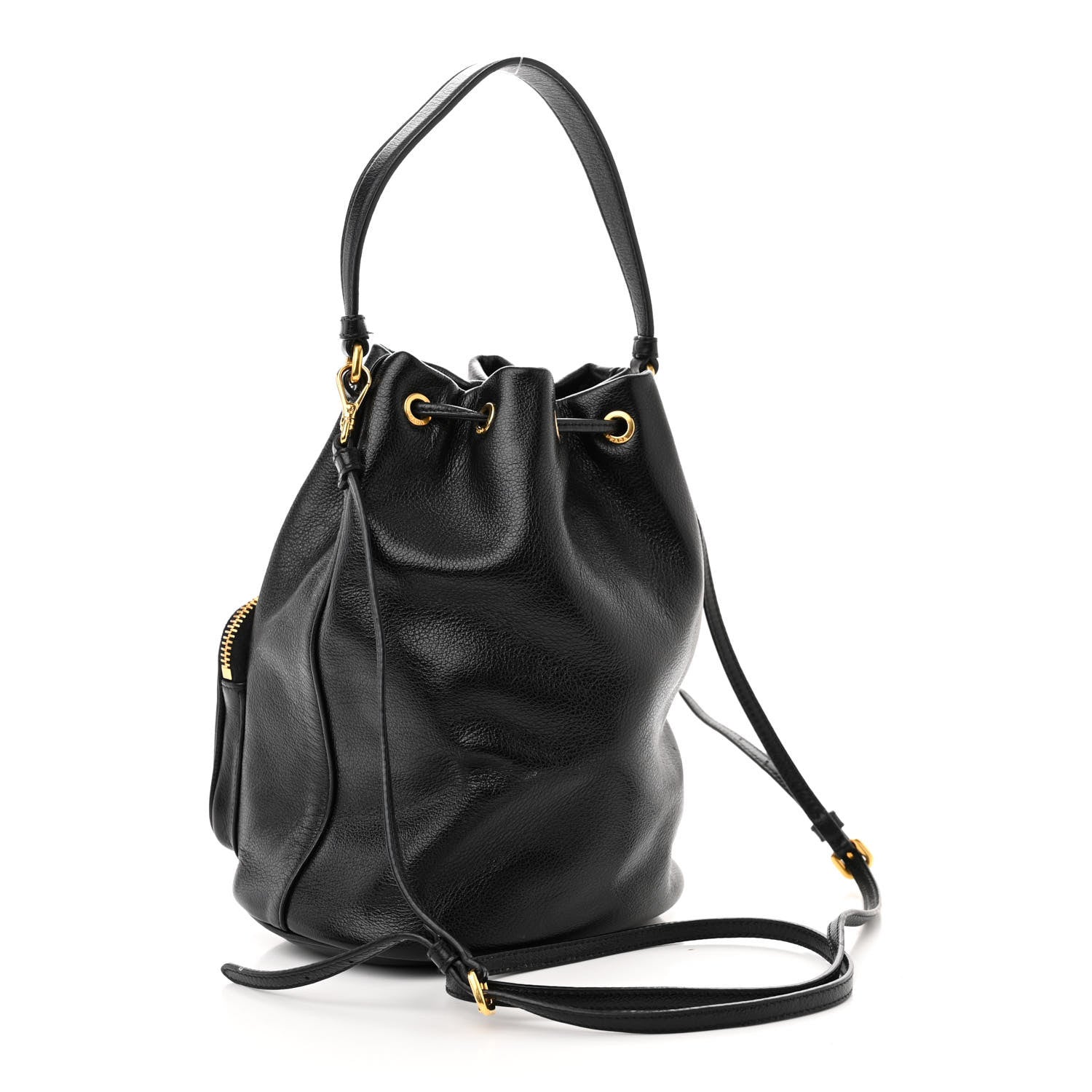 Prada Glace Calfskin Embossed Secchiello Bucket Bag Black 3 of 9