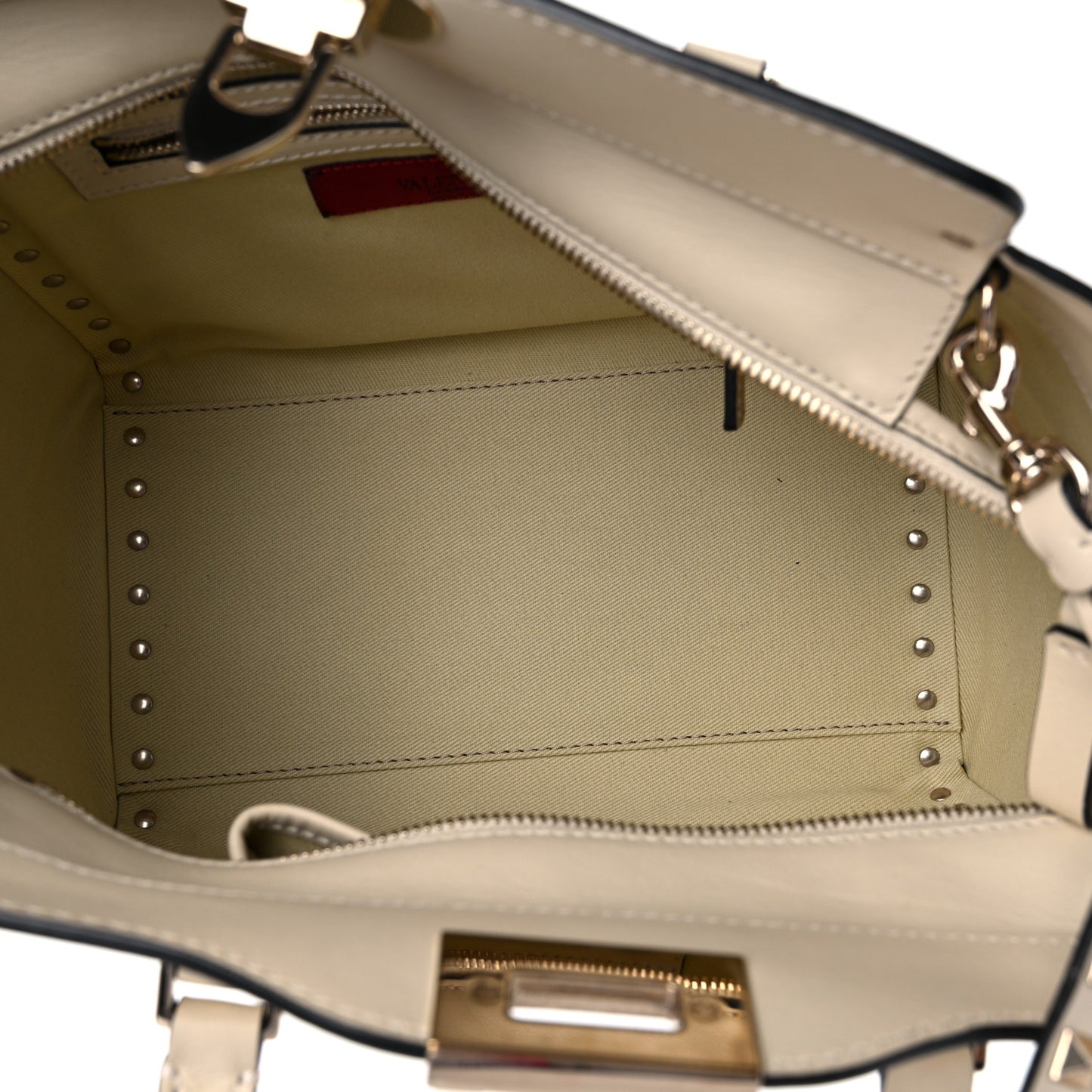 Vitello Small Rockstud Double Handle Tote Ivory