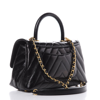 Chanel Calfskin Lizard Chevron Quilted Mini Coco Handle Flap Black 3 of 10