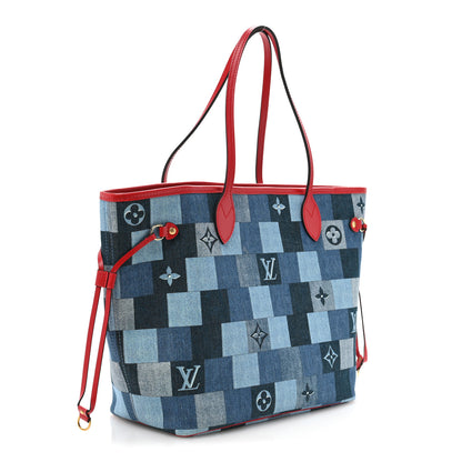 Louis Vuitton Denim Damier Monogram Patchwork Neverfull Blue Rouge 4 of 12