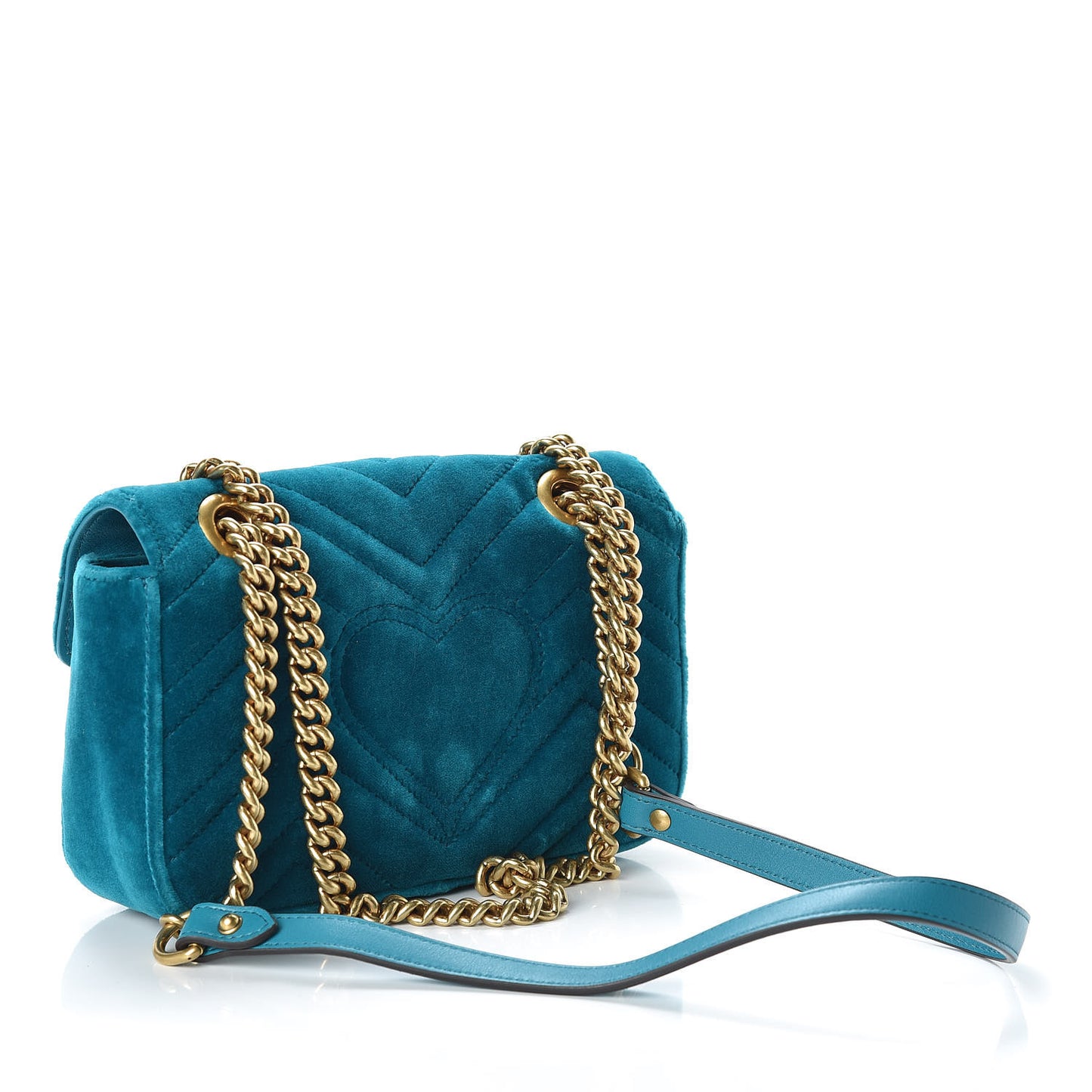 Velvet Matelasse Mini GG Marmont Shoulder Bag Pavone Cyan