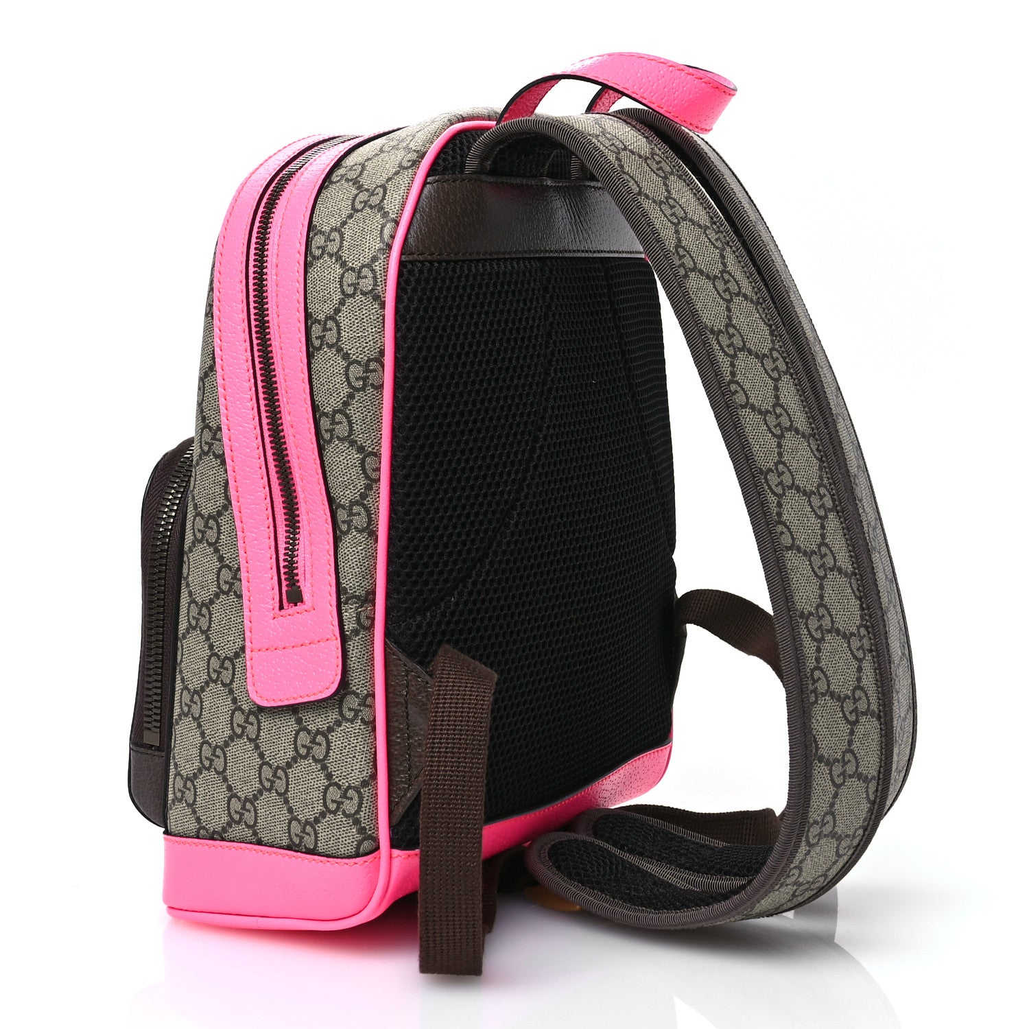 Gucci GG Supreme Monogram Textured Dollar Calfskin Web Small Ophidia Day Backpack Beige Ebony Fluorescent Fuchsia 3 of 10