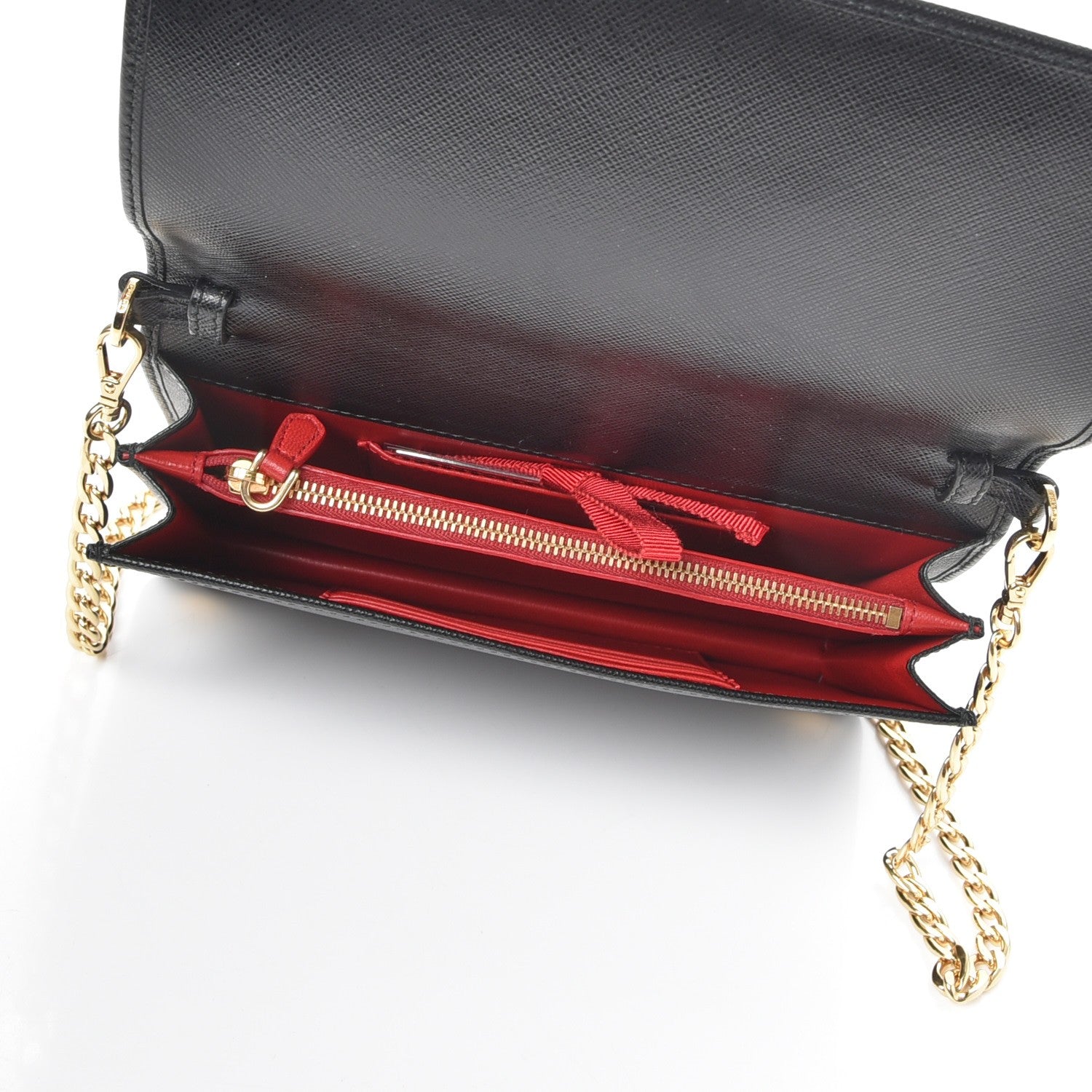 Prada Saffiano Lux Monochrome Chain Wallet Black 5 of 7