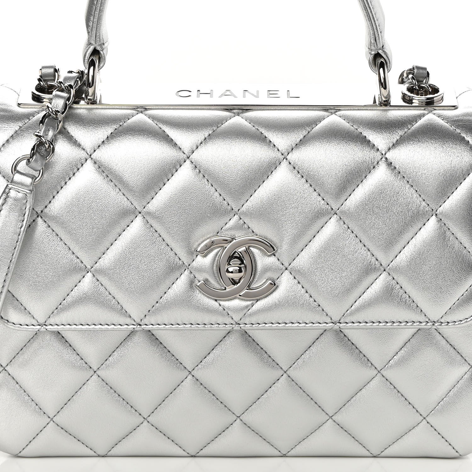 Chanel Metallic Lambskin Quilted Small Trendy CC Flap Dual Handle Bag Silver 8 of 14