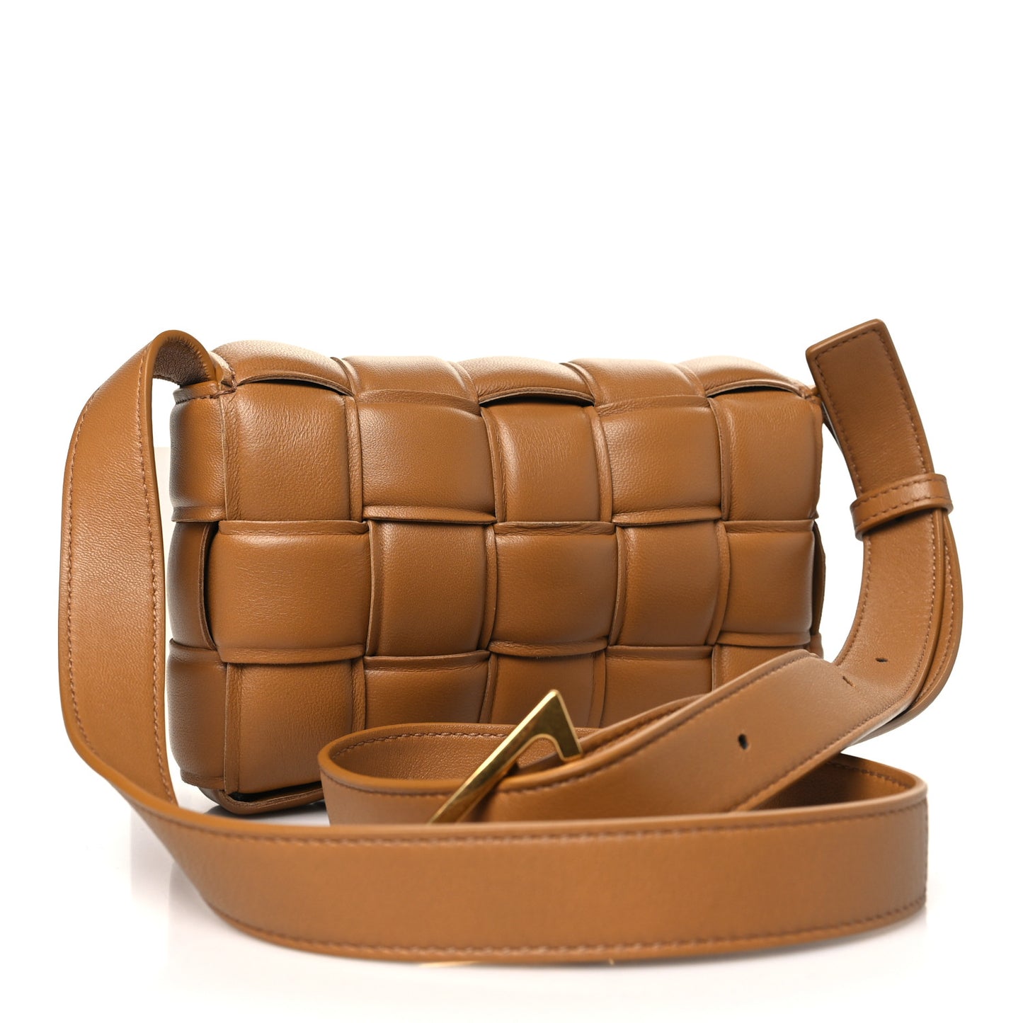 Nappa Maxi Intreccio Small Padded Cassette Crossbody Bag Camel