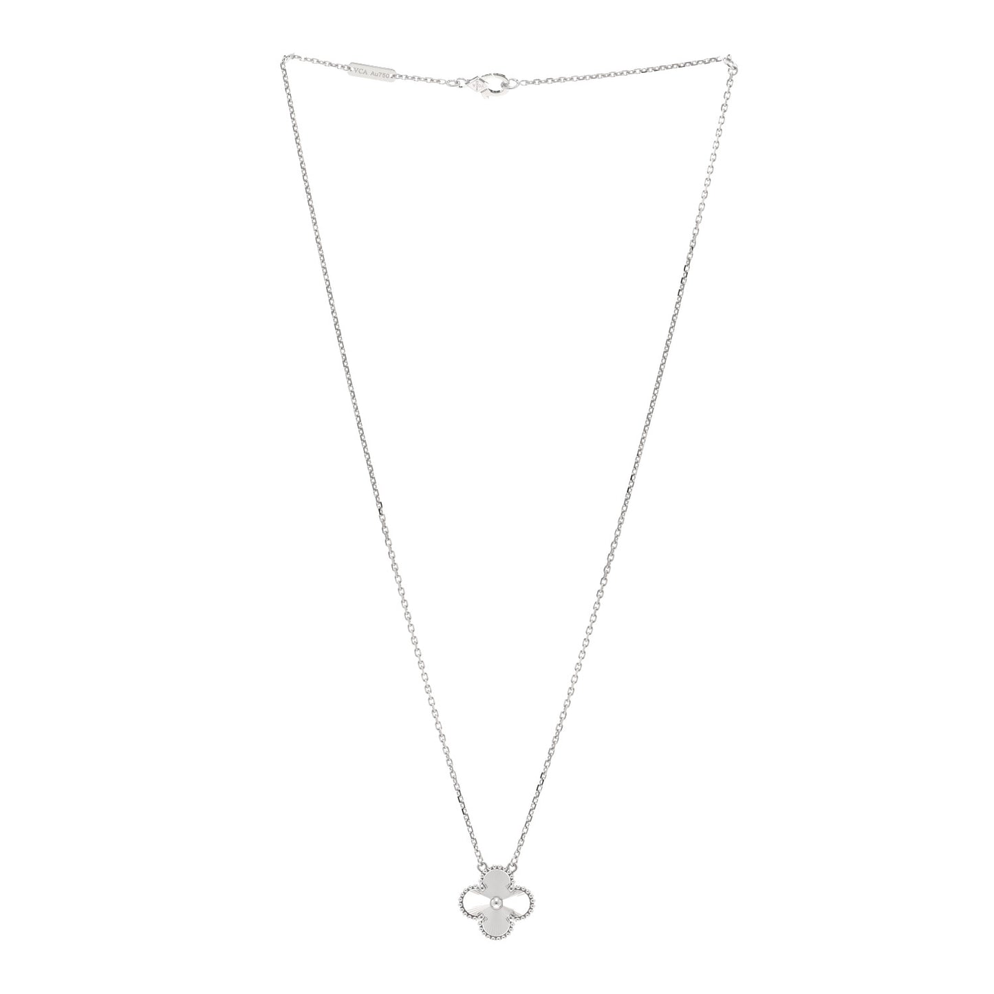 18K White Gold Guilloche Vintage Alhambra Pendant Necklace