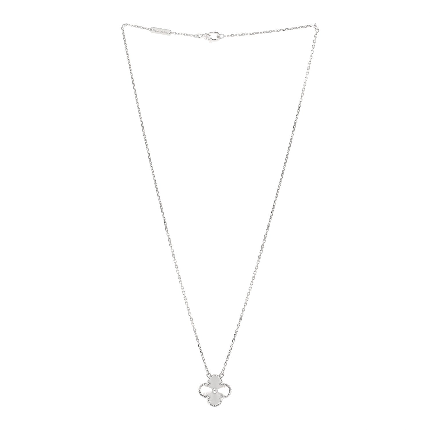 Van Cleef & Arpels 18K White Gold Guilloche Vintage Alhambra Pendant Necklace 3 of 5