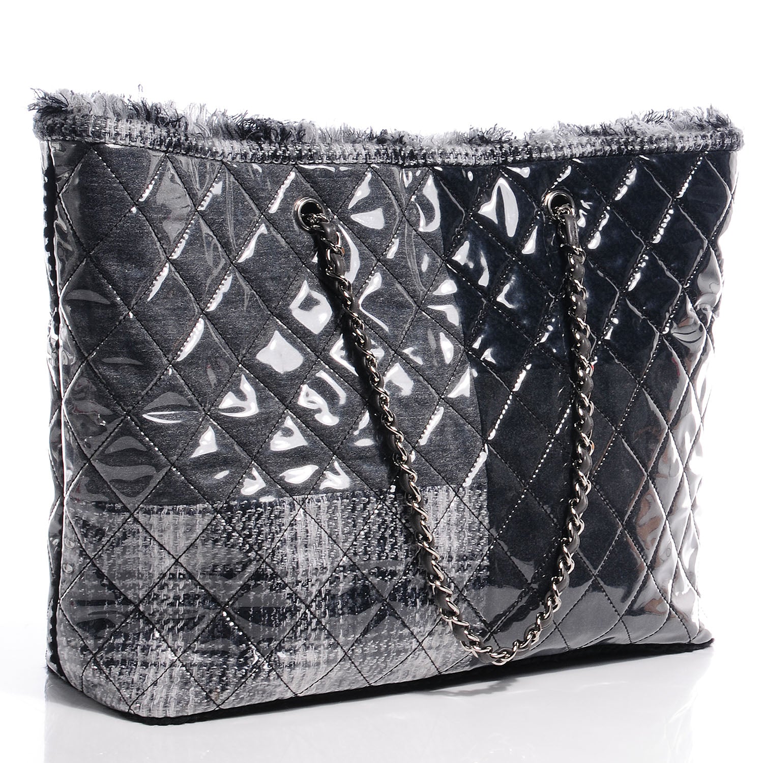 Chanel Vinyl Funny Tweed Patchwork Tote Black 3 of 7