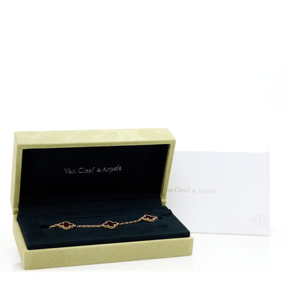 Van Cleef & Arpels 18K Yellow Gold Carnelian 5 Motifs Vintage Alhambra Bracelet 5 of 5