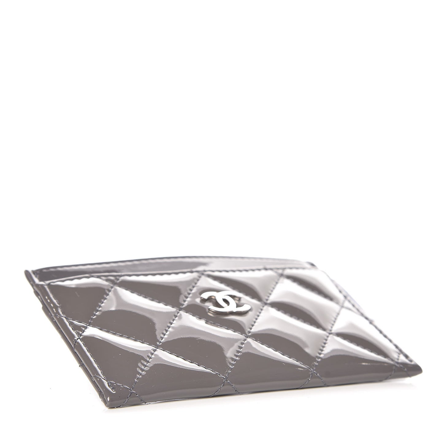Patent Calfskin Quilted Card Holder Dark Grey