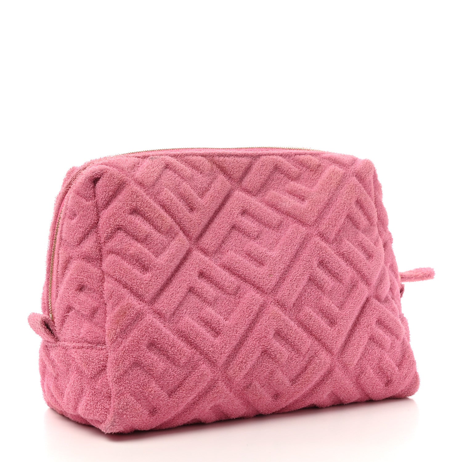 Fendi Terry Cloth Vitello Century Matte FF 1974 Embossed Medium Trapezoid Beauty Pouch Lollypop 3 of 10