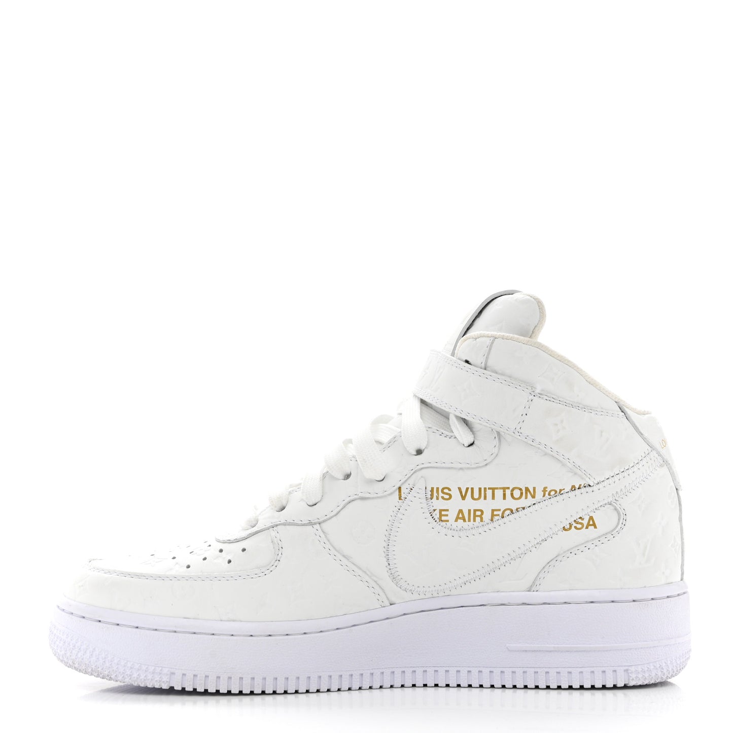 X NIKE AIR FORCE 1 Calfskin Monogram Mens Mid Sneakers 6 White