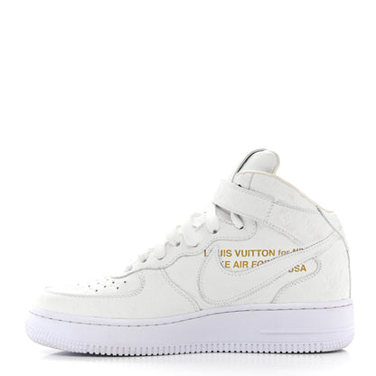 Louis Vuitton X NIKE AIR FORCE 1 Calfskin Monogram Mens Mid Sneakers 6 White 9 of 12