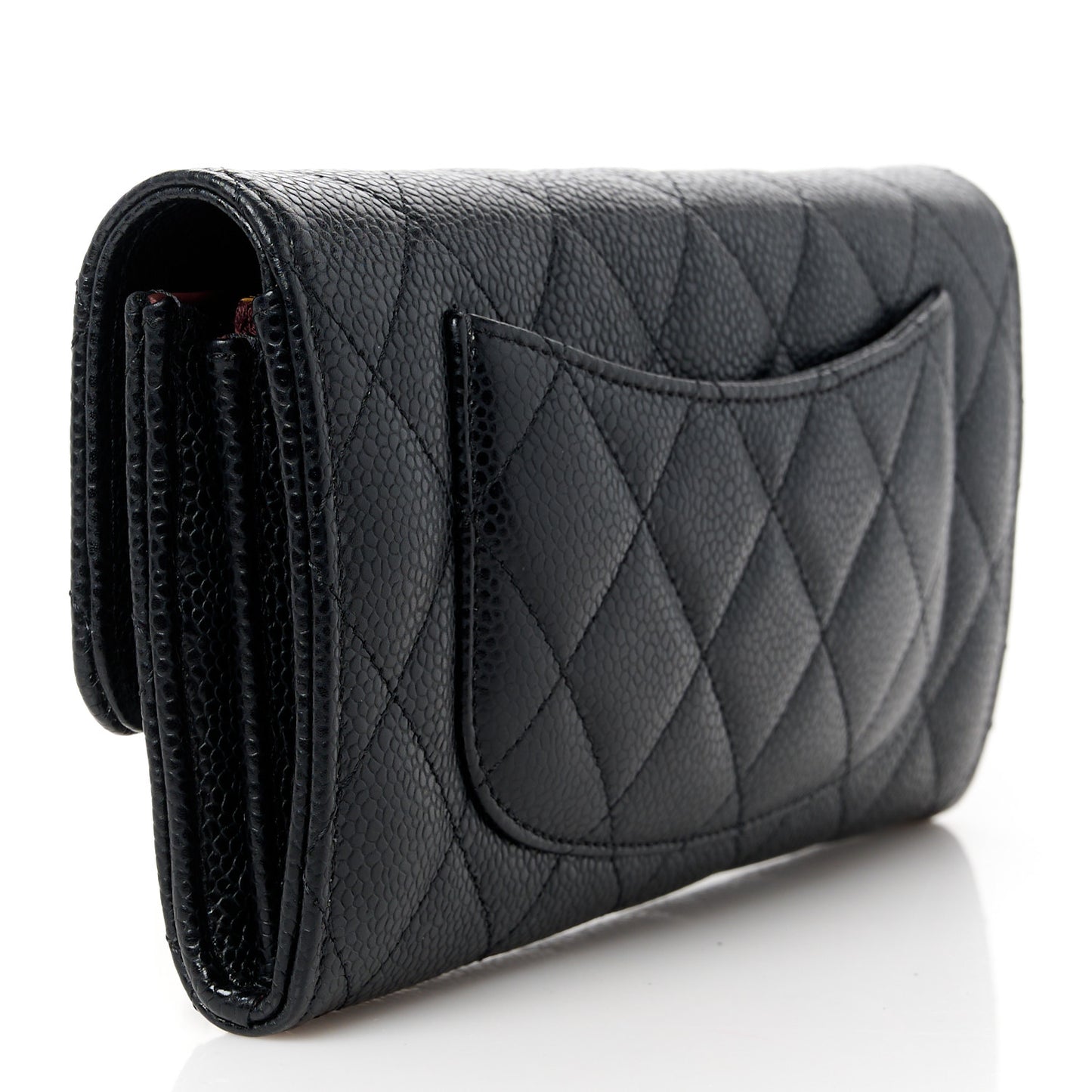 Caviar Quilted Large Gusset Flap Wallet Black