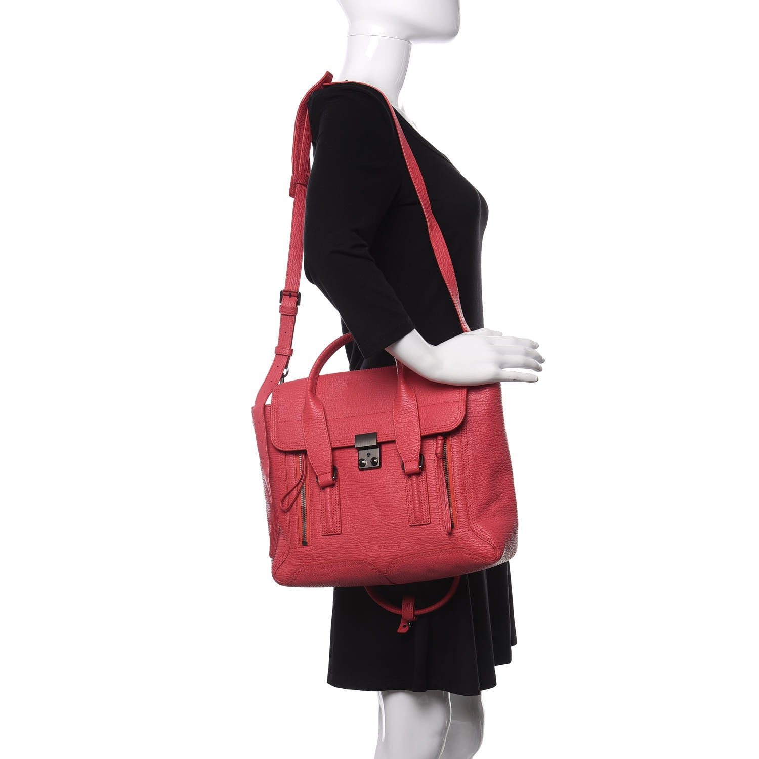 3.1 Phillip Lim Textured Calfskin Medium Pashli Satchel Raspberry 2 of 9
