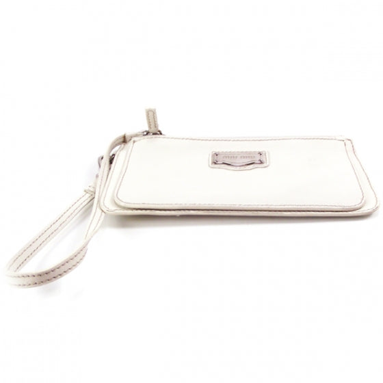 Leather Small Wristlet White