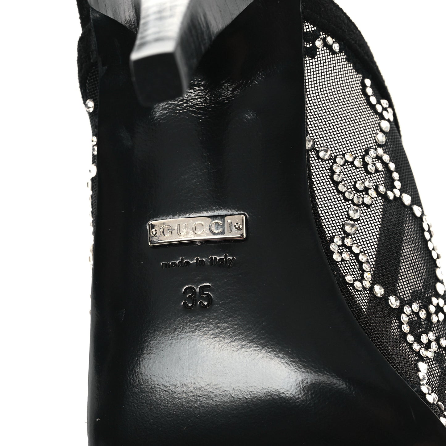 Tela Retino Kid Scamosciato Crystal GG Monogram Square G 95mm Slide Sandals 35 Black