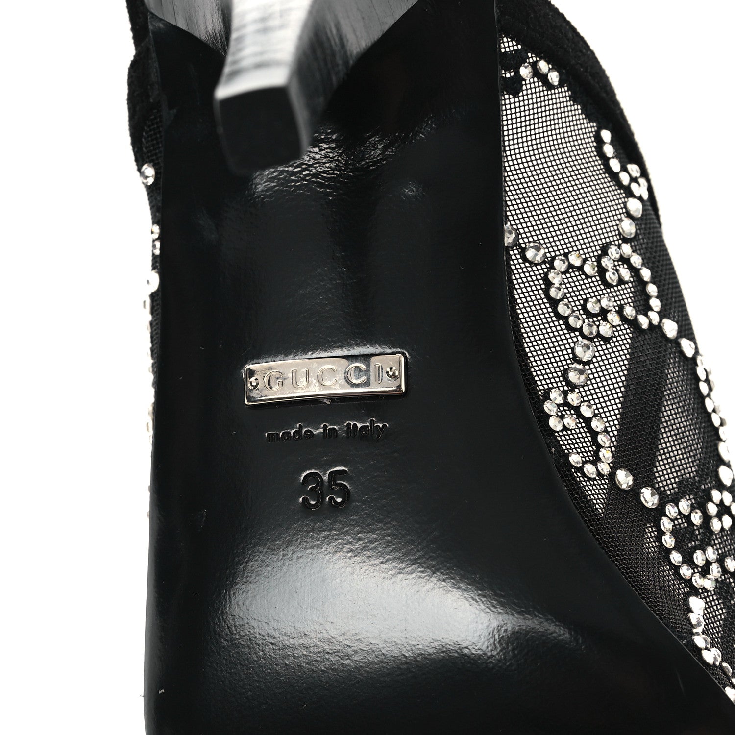 Gucci Tela Retino Kid Scamosciato Crystal GG Monogram Square G 95mm Slide Sandals 35 Black 7 of 9