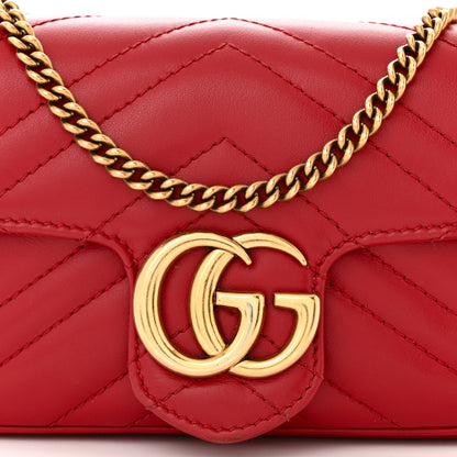 Gucci Calfskin Matelasse Super Mini GG Marmont Shoulder Bag Hibiscus Red 8 of 10