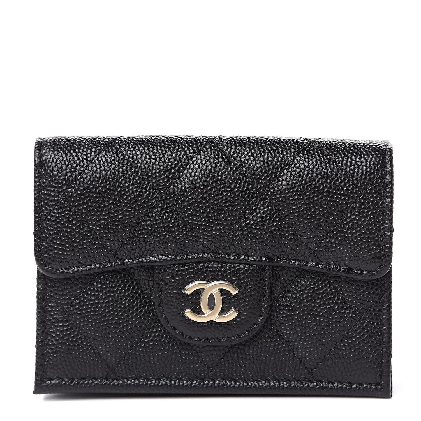 Caviar Quilted Compact Flap Wallet Black