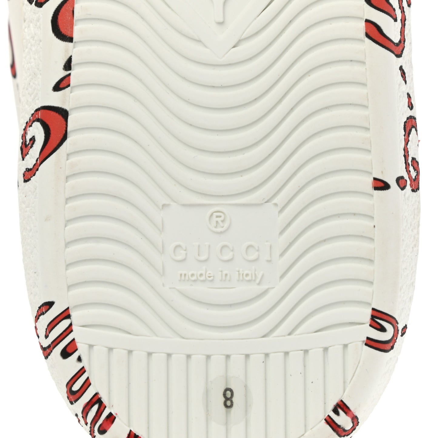 Calfskin GucciGhost Print Womens Ace Sneakers 8 White Hibiscus Red