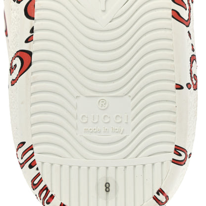 Gucci Calfskin GucciGhost Print Womens Ace Sneakers 8 White Hibiscus Red 6 of 12