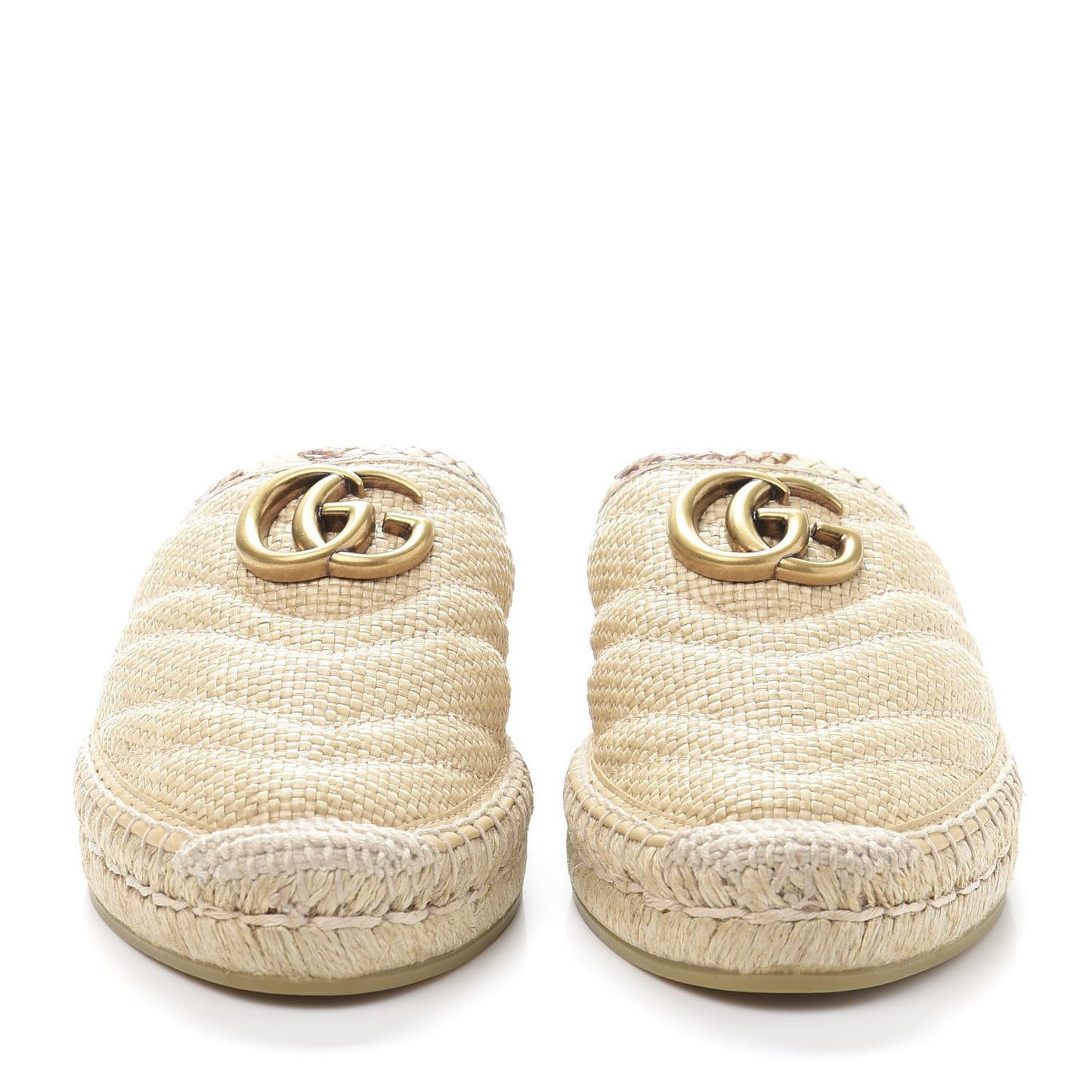 Straw Elaphe Matelasse GG Marmont Espadrille Slippers 35 Natural Cream Brown