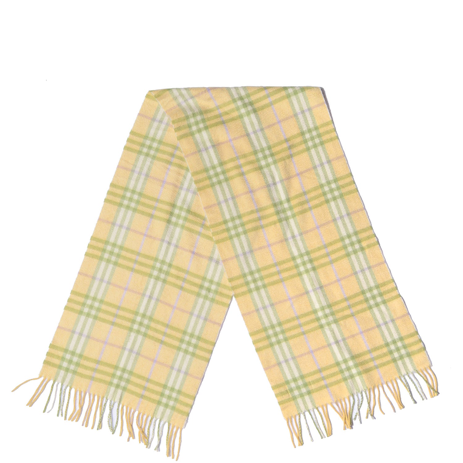 Burberry Cashmere Check Fringe Scarf Yellow 3 of 5