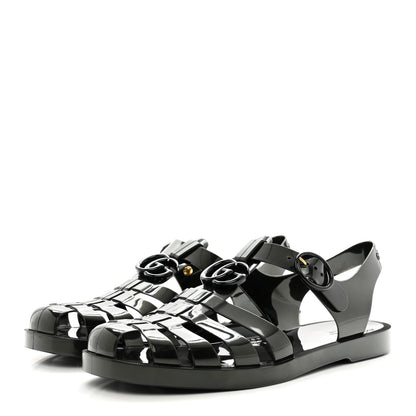 Gucci Shiny Rubber Mens Double G Buckle Strap Sandals 9 Black 3 of 8