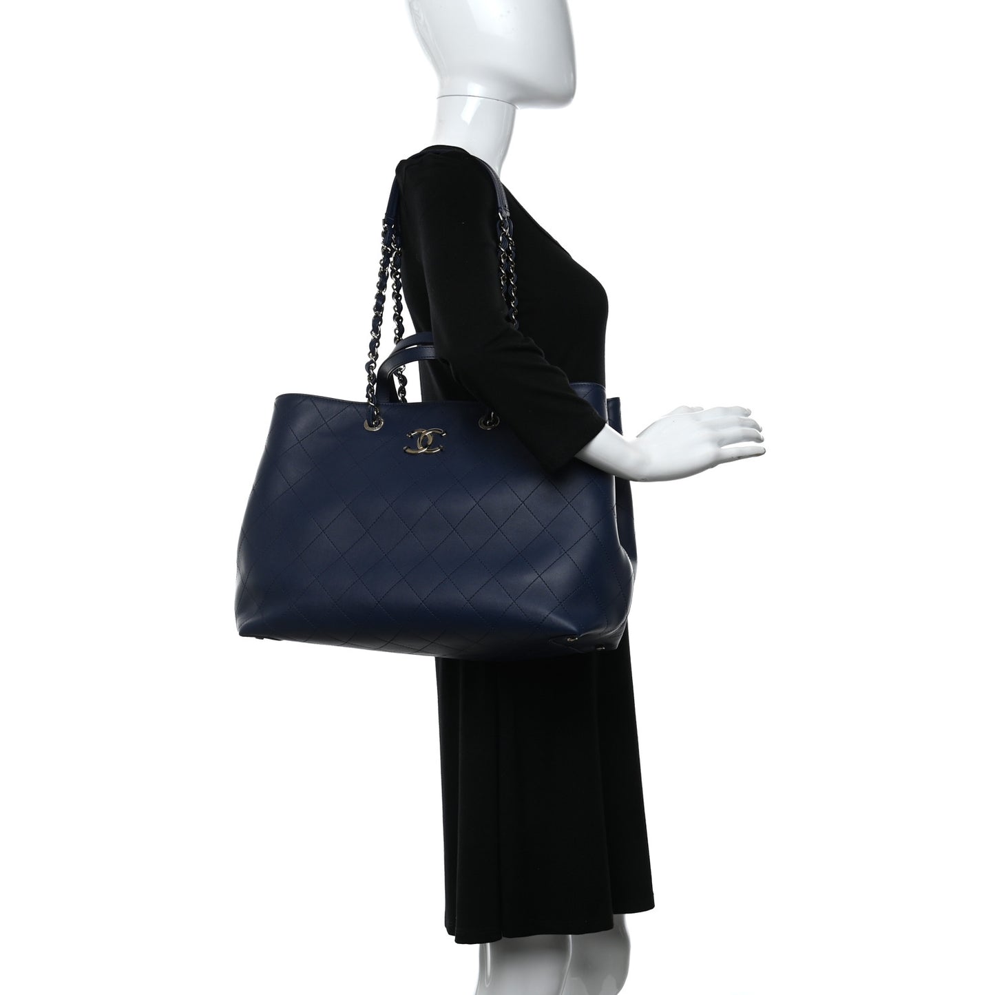 Calfskin Stitched Large Shopping Tote Blue