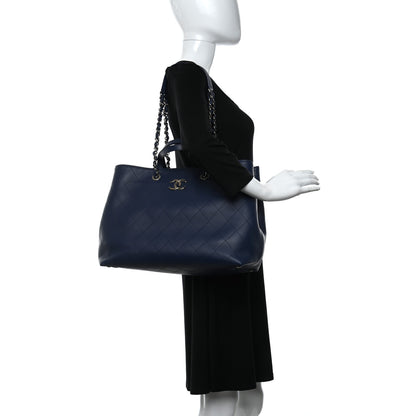 Chanel Calfskin Stitched Large Shopping Tote Blue 2 of 9