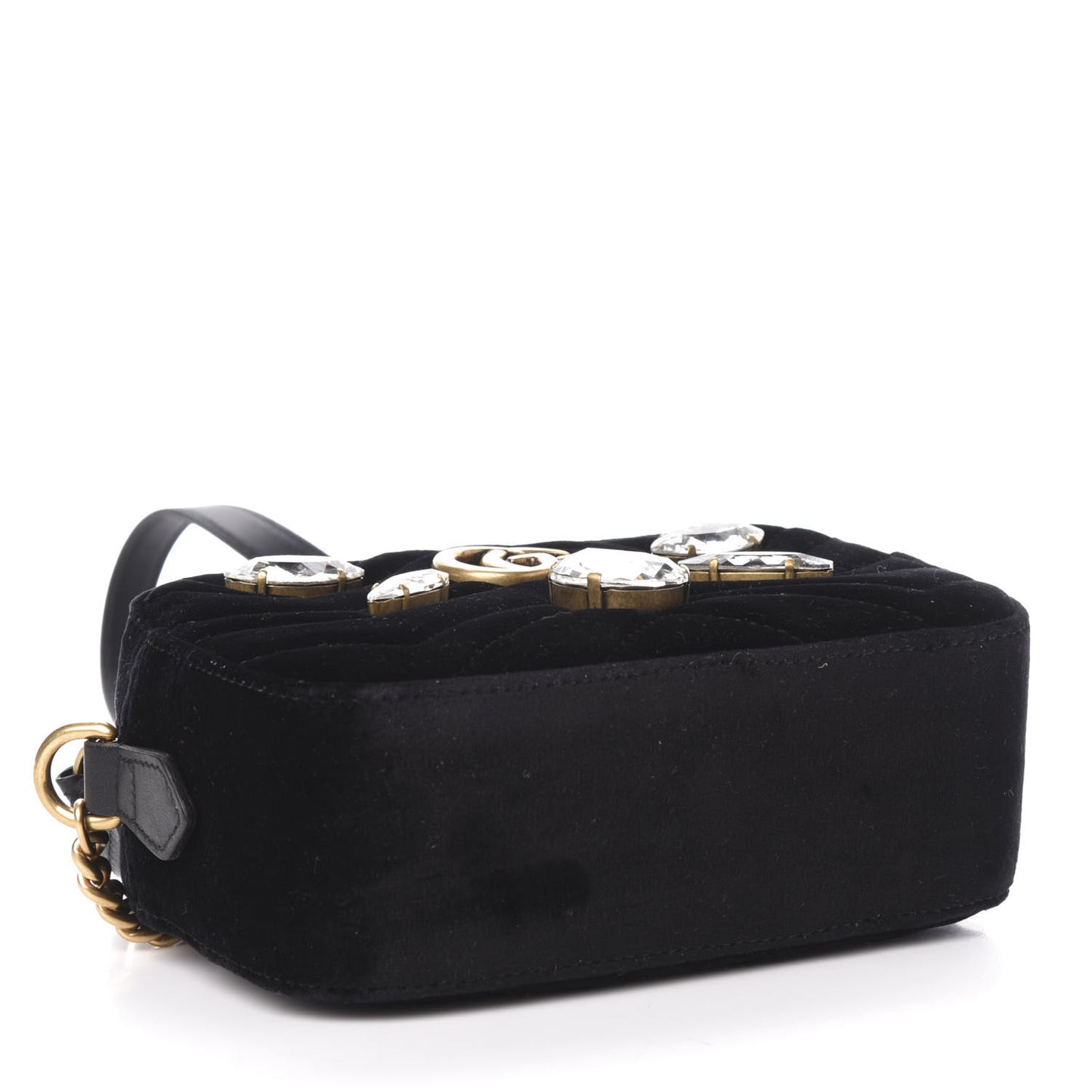 Velvet Matelasse Marquise Crystals Mini GG Marmont Chain Shoulder Bag Black