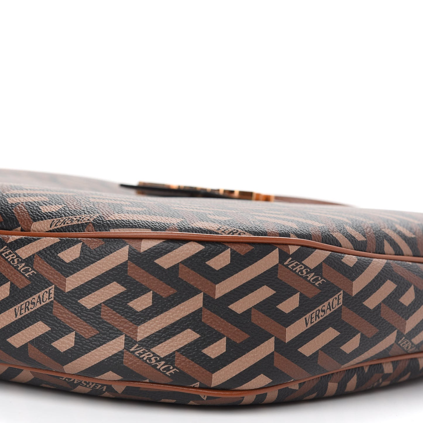 Coated Canvas Calfskin La Greca Signature Shoulder Bag Black Caramel