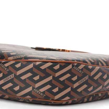 Versace Coated Canvas Calfskin La Greca Signature Shoulder Bag Black Caramel 8 of 8