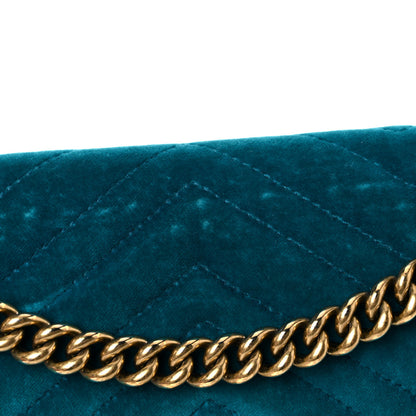 Gucci Velvet Matelasse Small GG Marmont Shoulder Bag Pavone Cyan 25 of 28