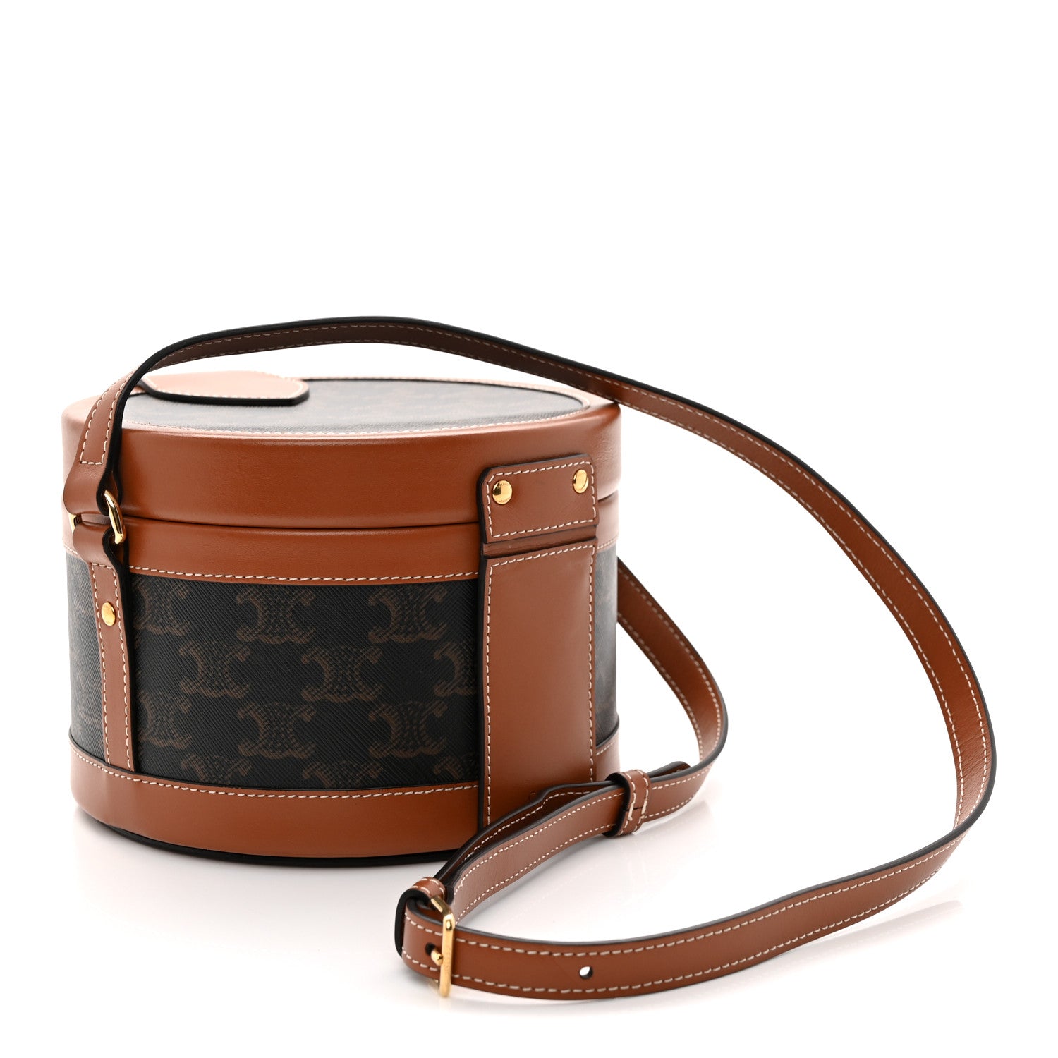 Celine Calfskin Triomphe Canvas Medium Tambour Bag Tan 3 of 10